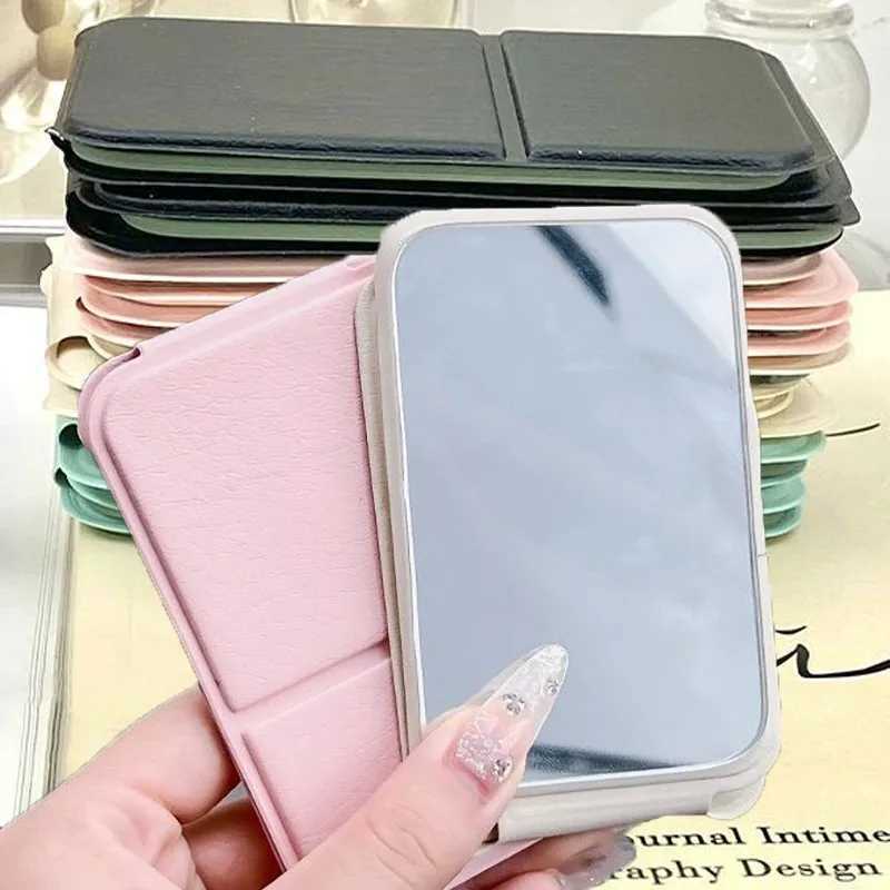 PU Leather Desktop Makeup Mirror Portable Handheld Makeup Mirrors Solid Color Foldable Pocket Desktop Stand Mirrors H260327