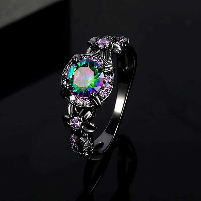 Huita Vintage Black Rainbow Rings for Women Unique Colorful Statement Wedding Engagement Jewelry Trendy Hip Hop Party Accessory H260327