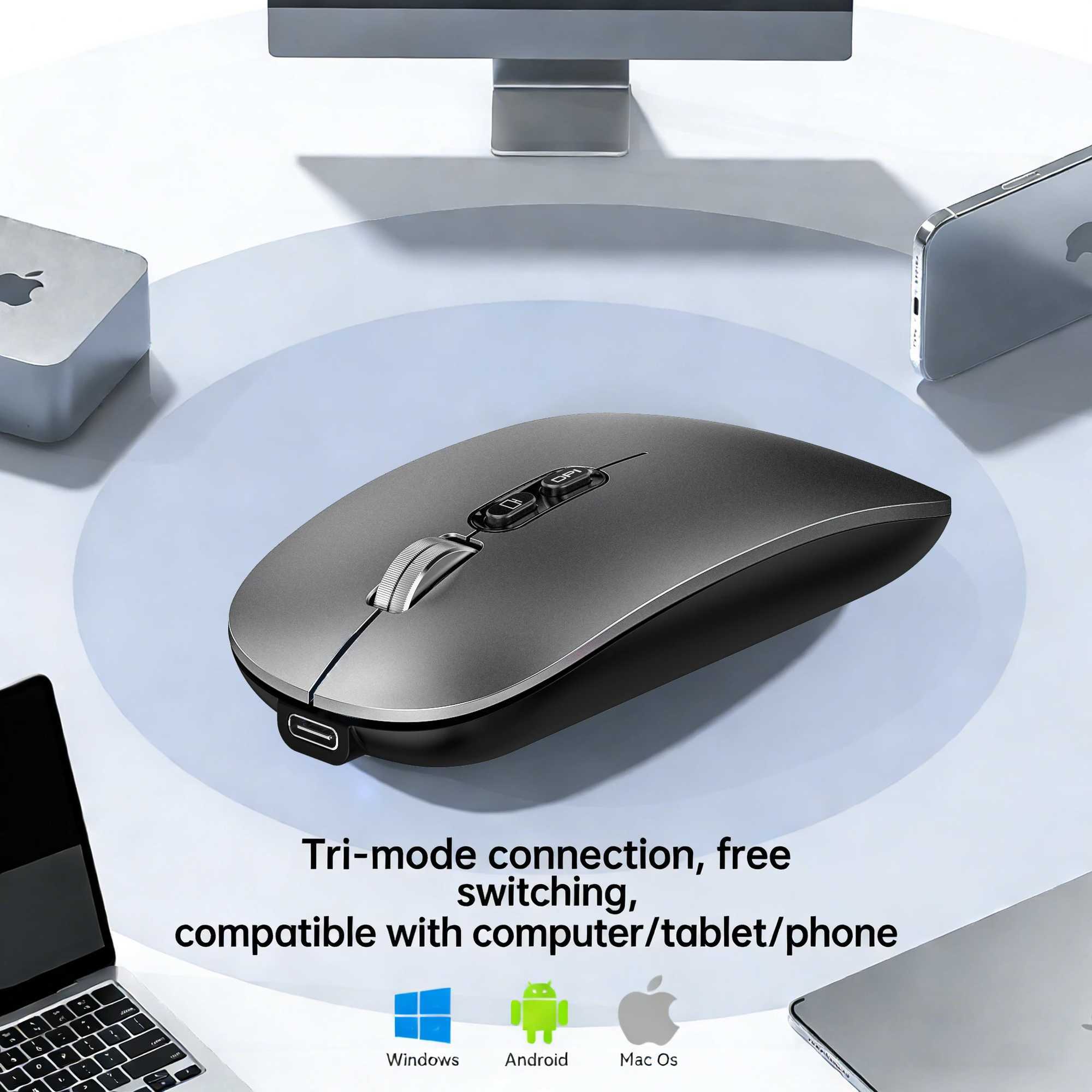 Dual Mode Bluetooth 24G Wireless Mouse One-Click Desktop Function Type-C Rechargeable Silent Mice for Laptop PC New D260327