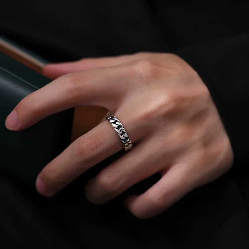 925 Sterling Silver Rings for Women Men Couple Minimalist Handmade Simple Retro Chain Ring Party Jewelry Gift Prevent Allergy H260327