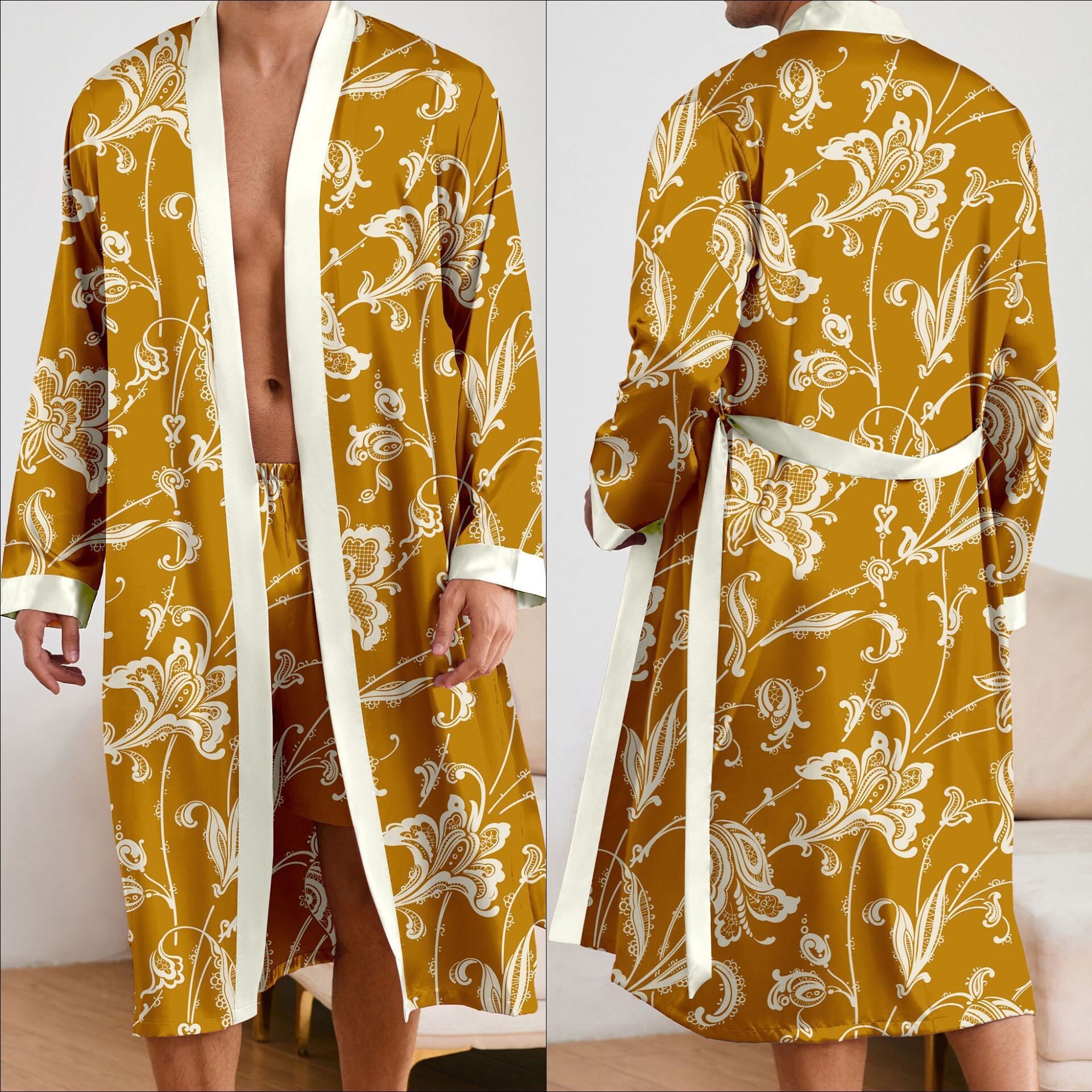 Bathrobe Men Designer Leopard Print Long Sleeve Pajama Set With Belt Home Wear Comfortable Breathable