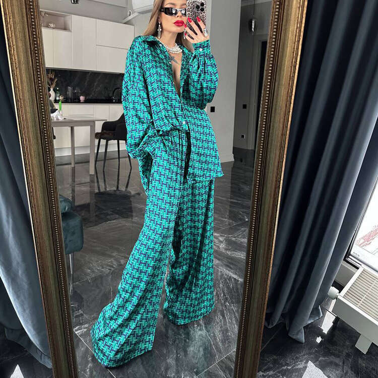 2026 Spring/Summer New European American Women's Fashion Outfit: A Complete Set Of Long-Sleeved Shirt And Wide-Leg Pants With Letter Print