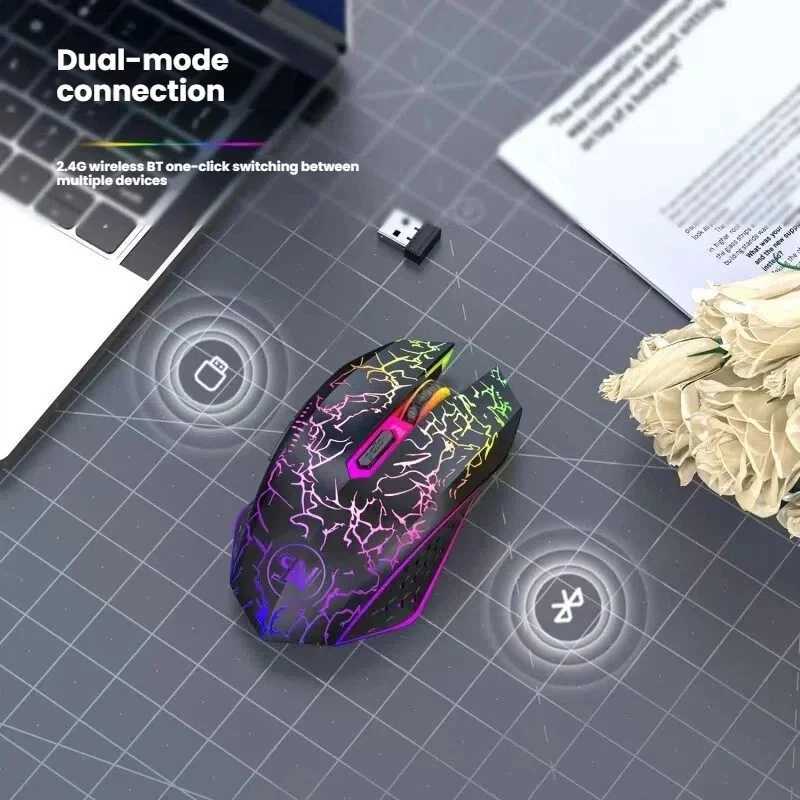 Sunny M8 Charging Mute Bluetooth Dual-Mode Wireless Mouse T-PC Charging Colorful Crack Luminous Game Mouse D260327