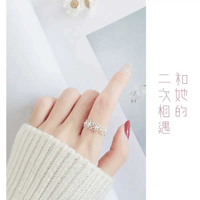 New in 925 Sterling Silver Hollow Flower Adjustable Rings For Women Engagement Ladies Rings Vintage Luxury Jewelry Jewellery H260327