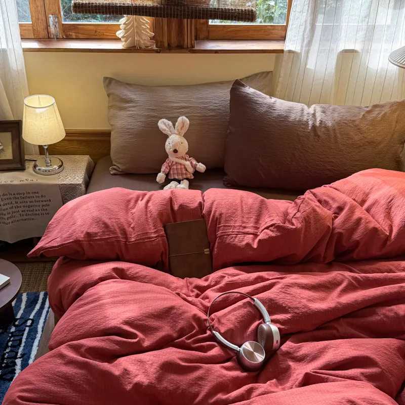 New mix and match solid color double-spell four-piece set washable quilt cover student dormitory three-piece set H260327