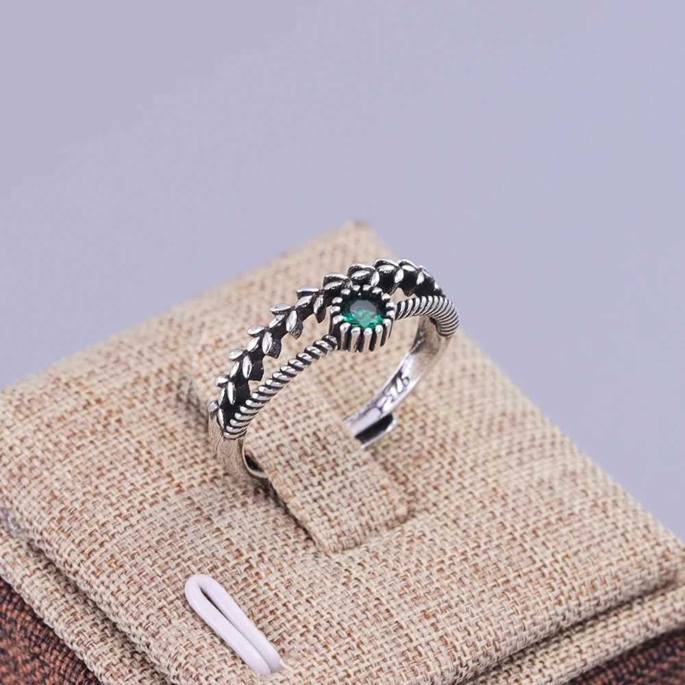VENTFILLE 925 Sterling Silver Green Diamond Zirconia Ring with For Women Gift Ear Of Wheat Vintage Jewelry Accessories Wholesale H260327