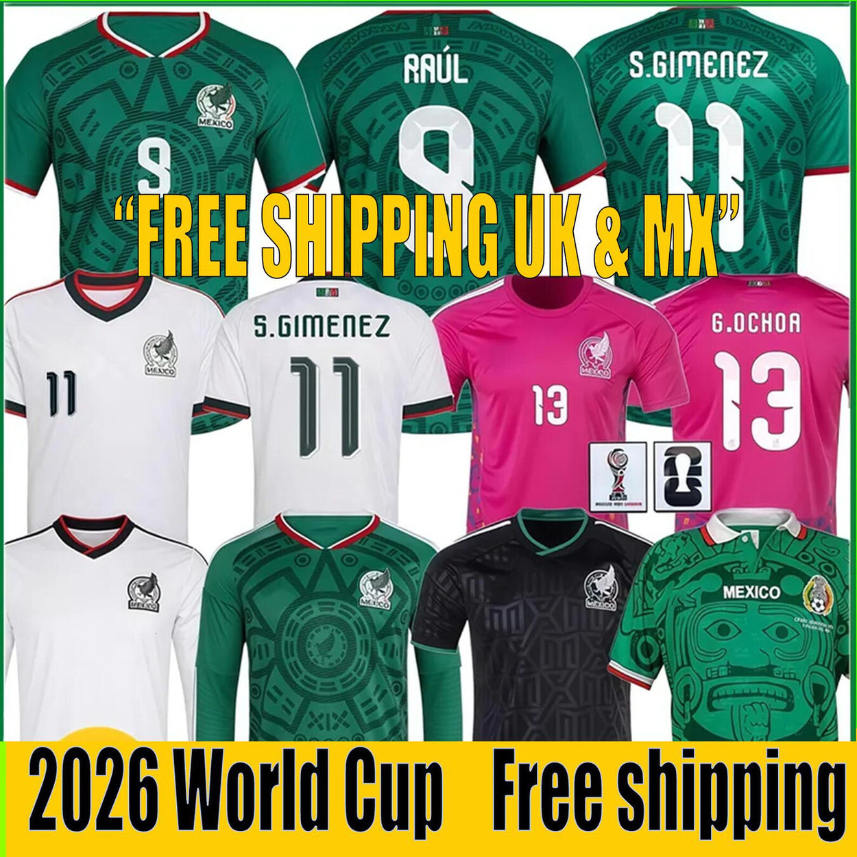Mexico Soccer Jersey 2026 World Cup Soccer Football Shirt LOZANO 22 CHICHARITO 14 JIMENEZ 9 ALVAREZ 4 SANCHEZ 19 Home Away Kids Free Shipping UK MX 26 27 66