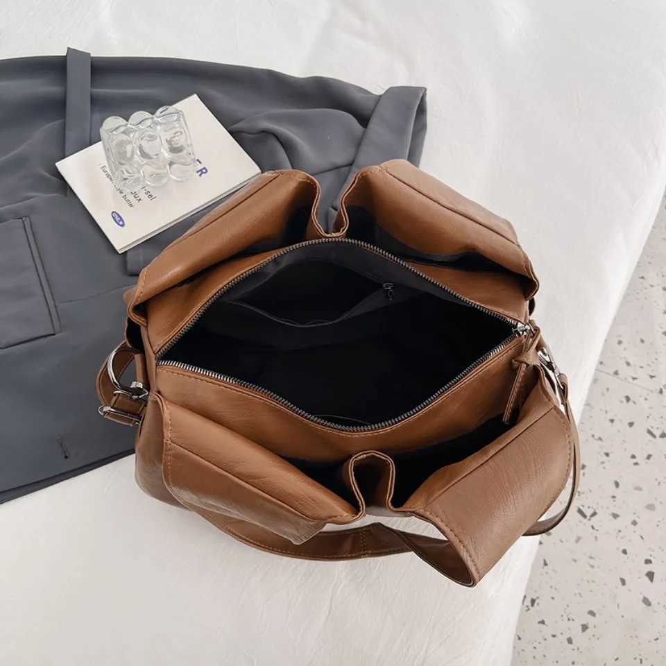 Big Black Large Hobo Shopper Capacity Pu Leather Shoulder Bag Solid Color Simple Fashion Commuter Bag Retro Travel Tote Handbags C260327