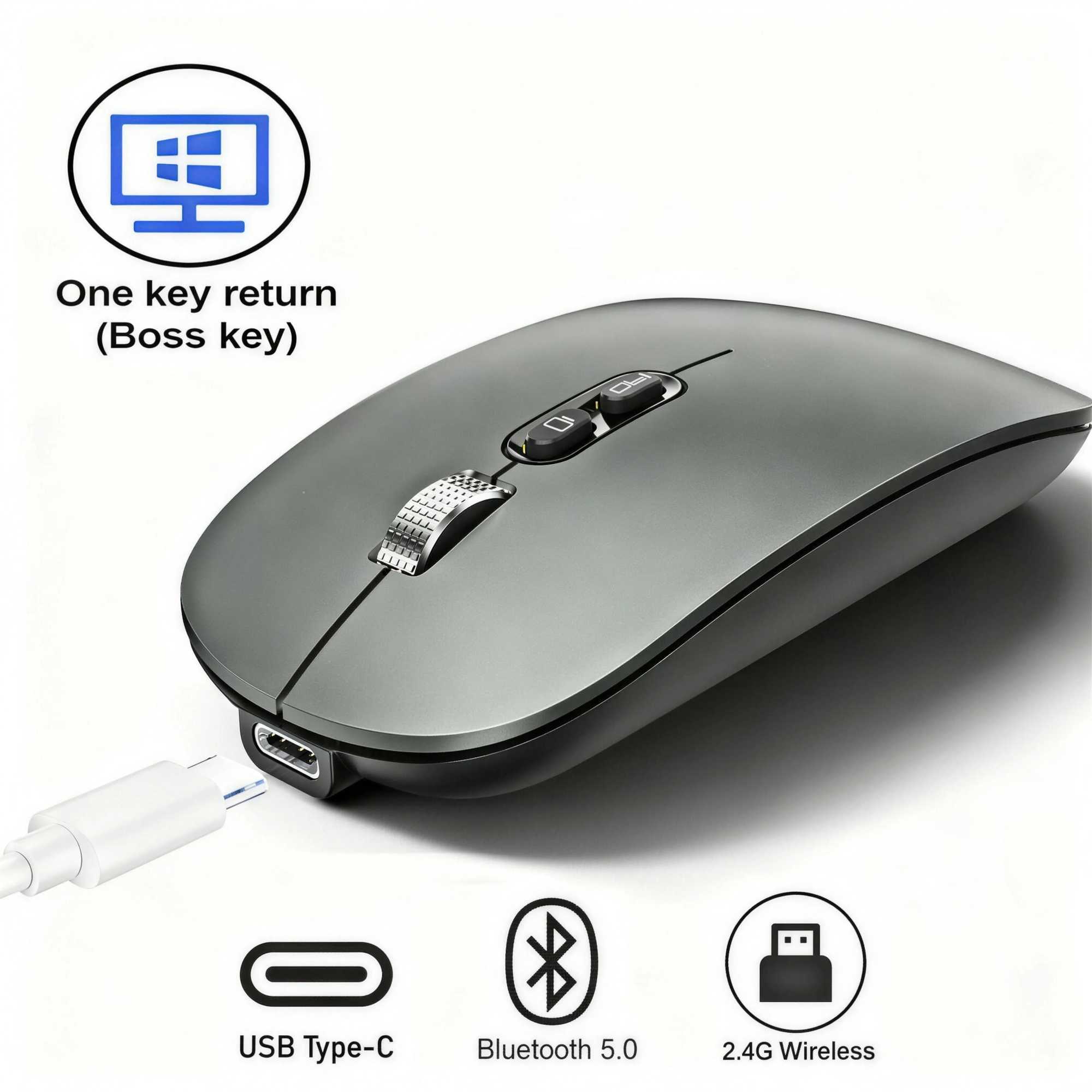 Dual Mode Bluetooth 24G Wireless Mouse One-Click Desktop Function Type-C Rechargeable Silent Mice for Laptop PC New D260327