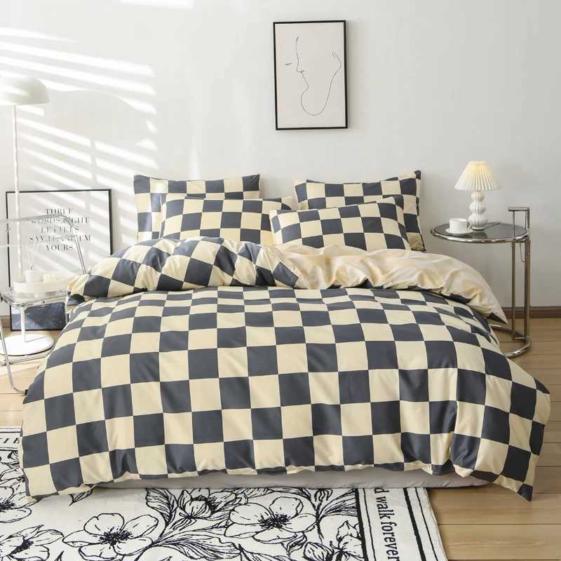 3pcs Checkered Pattern Print Duvet Cover Set Soft Skin-Friendly Bedding Set Includes 1 Duvet Cover And 2 Pillowcases H260327