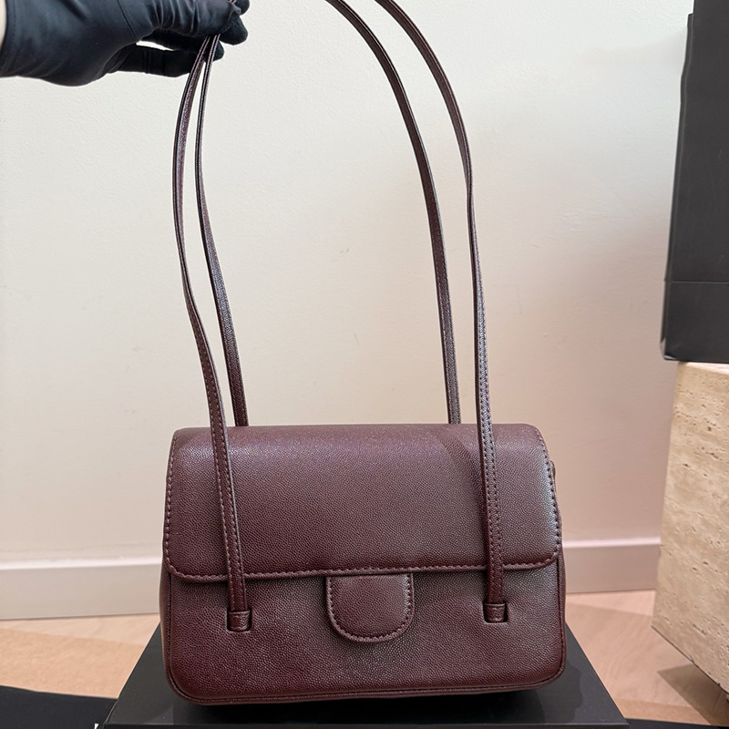 Preppy Classic Flap Sqaure Underarm Shoulder Bag Pebbled Caviar Leather Calfskin Leather Strap Handbag Turn Lock Lady Luxury Designer Stylish Purse 22x14cm