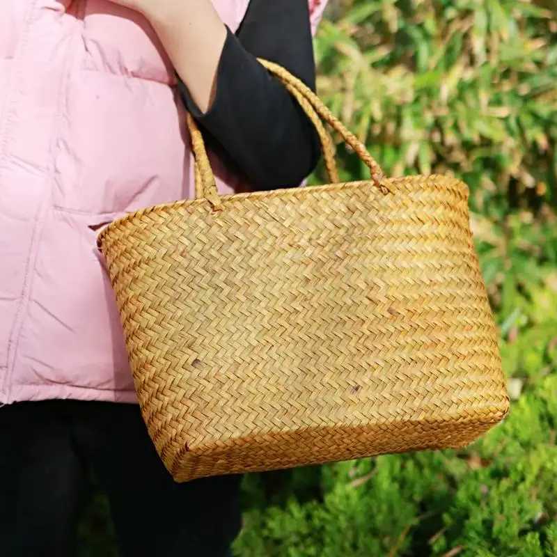 Rural style handmade bamboo woven handbag suitable for beach vacations camping and picnics Available in 2 sizes C260327