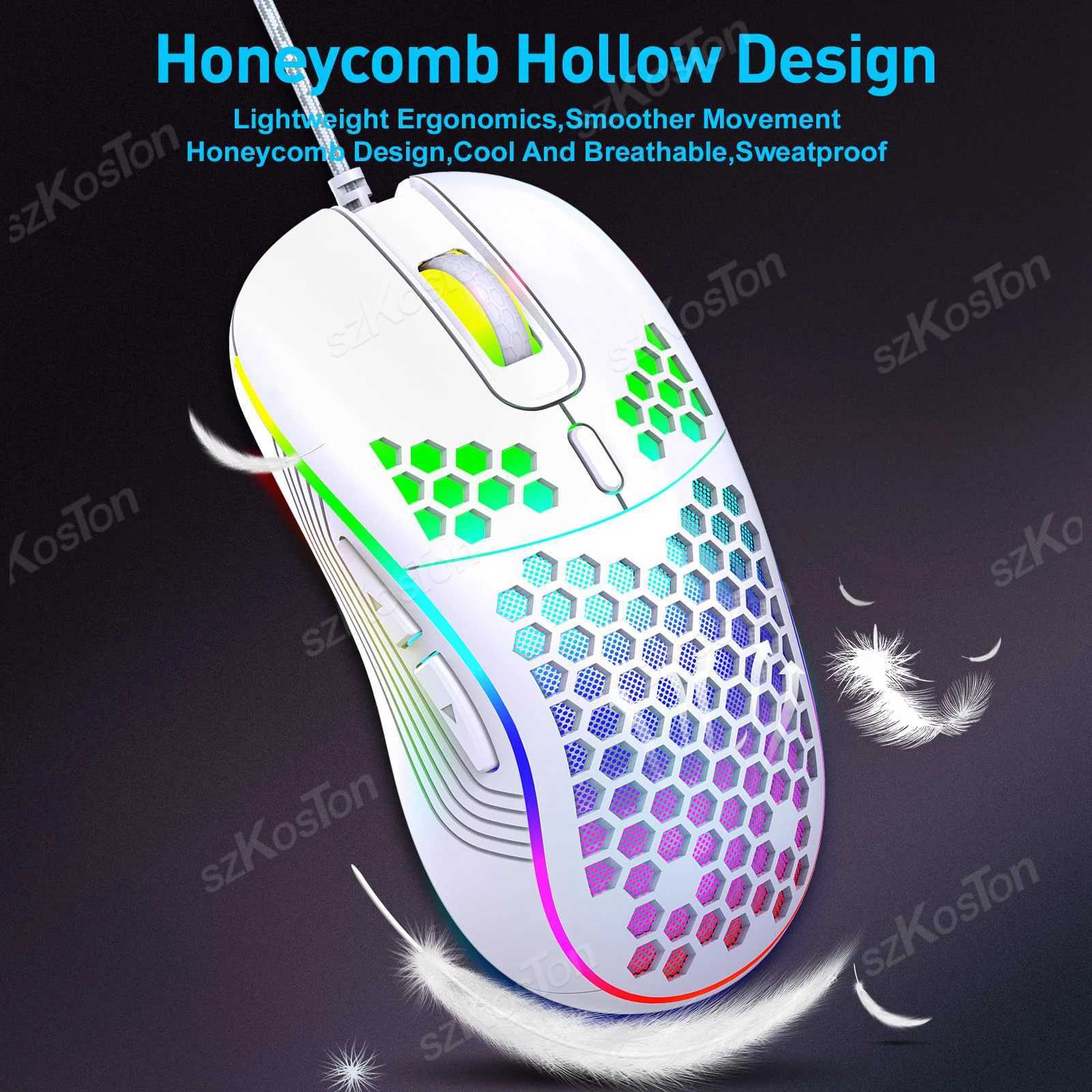 Honeycomb Wired Gaming Mouse RGB Backlight 7200 Adjustable DPI Ergonomic USB Computer Mice for Windows PC Laptop Gamers D260327