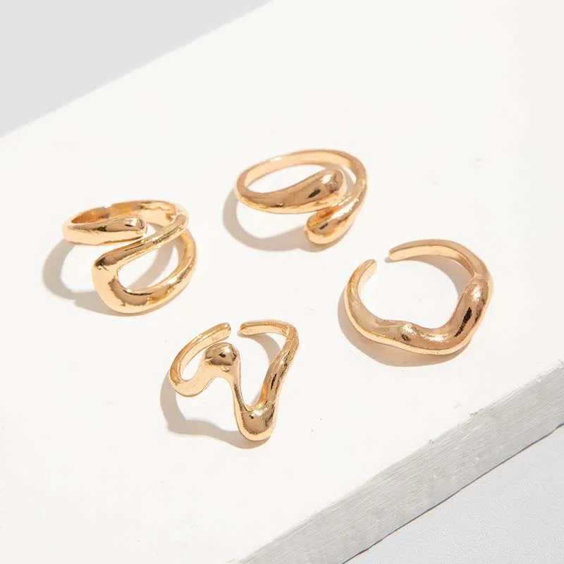 4Pcs/Set Fashion Silver Color Irregular Geometric Open Rings For Women Men Punk Metal Adjustable Knuckle Joint Ring Jewelry H260327