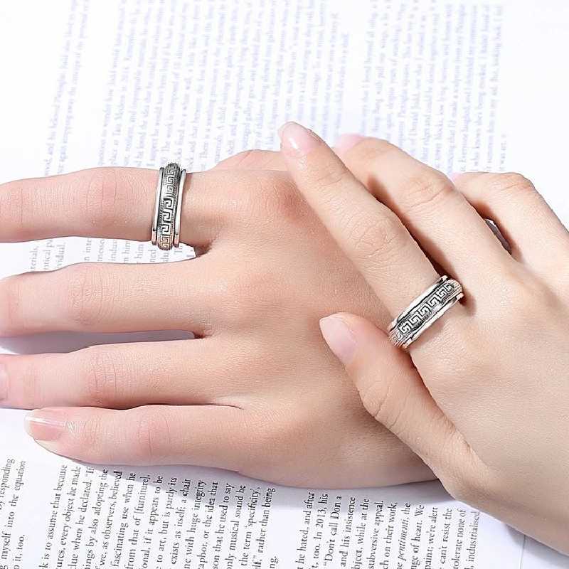 Factory Price S925 Sterling Silver Great Wall Pattern Spinner Ring Men Women Real Silver Double-layer Rotatable Rings Jewelry H260327