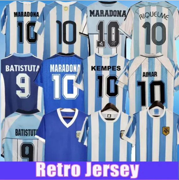1978 1986 1998 Argentinas Retro Soccer jersey Maradona 1996 2000 2001 2006 2010 Kempes Batistuta Riquelme HIGUAIN KUN AGUERO CANIGGIA AIMAR Football Shirts