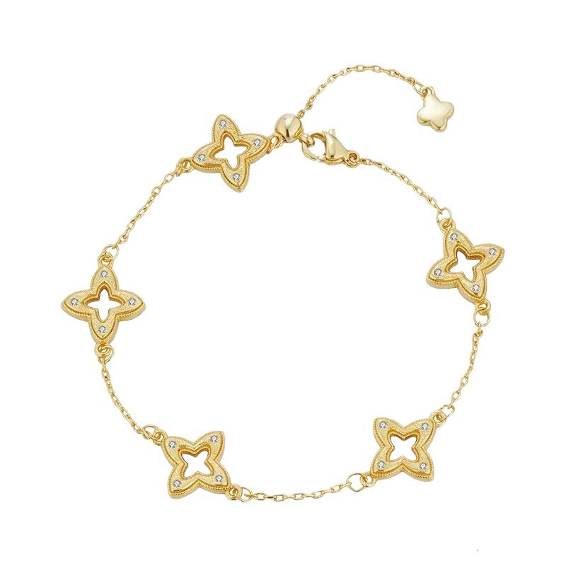 Luxury Brand Designer Jewelry Vintage Style Gold Brushed Hollow Four-Leaf Clover Bracelet Retro High-End Light Luxury Fashion Personality Jewelry For 