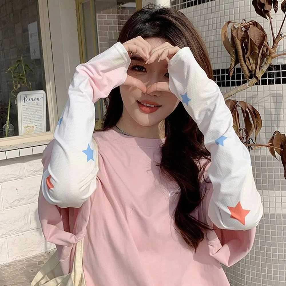 Y2k Girls Ice Silk Breathable Sleeve Cover Star Flower Anti-sunburn Arm Sleeves Women UV Cycling Oversleeve Loose Golves D260326