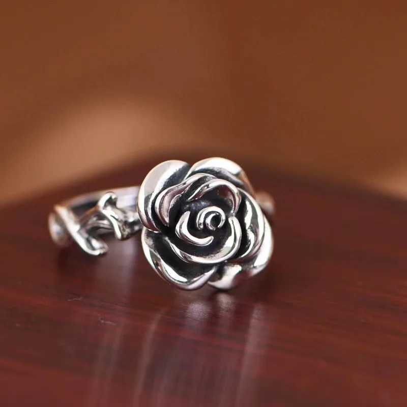 925 Sterling Silver Ring Vintage Rose Flowerfor Women Cassic Wedding Jewelry Silver Bands Fine Fashion Gift Party High Quality H260327