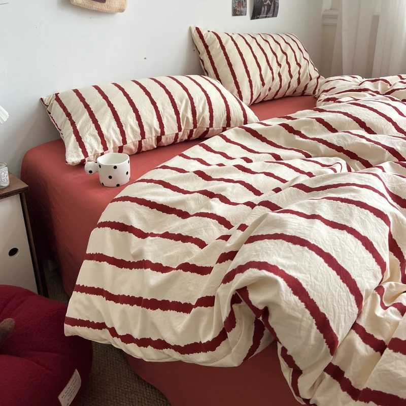 Striped Printed Microfiber Duvet Cover Set Bedding Set Breathable Lightweight Soft Fade-Resistant Hypoallergenic Washable H260327