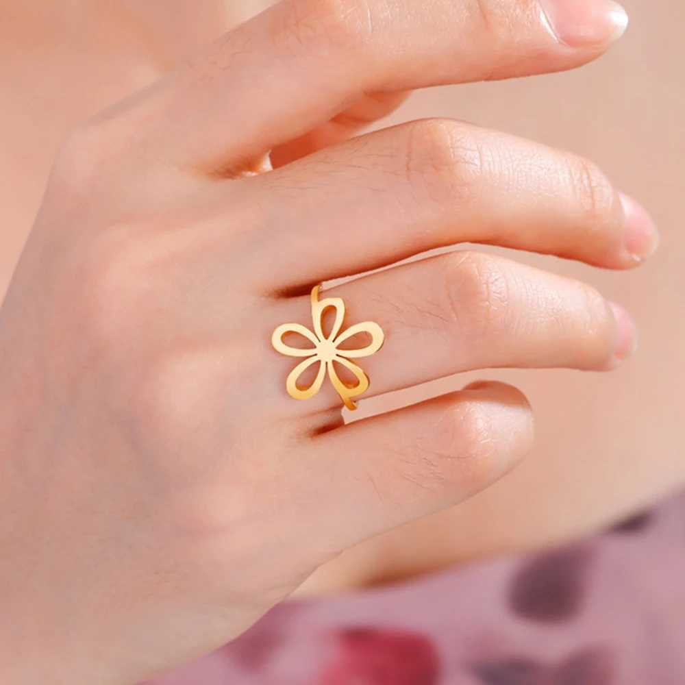 My Shape Flower Rings for Women Girls Stainless Steel Daisy Finger Rings Wedding Engagement Birthday Elegant Jewelry Female Gift H260327