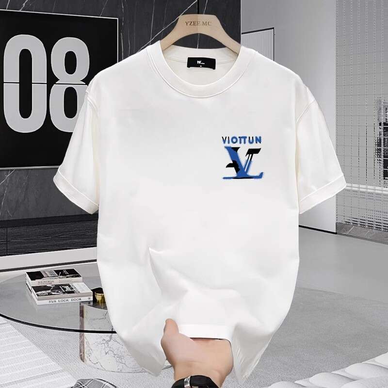 Men's pure cotton short-sleeve T-shirt, summer brand fashion print, loose fit, trendy round-neck versatile top