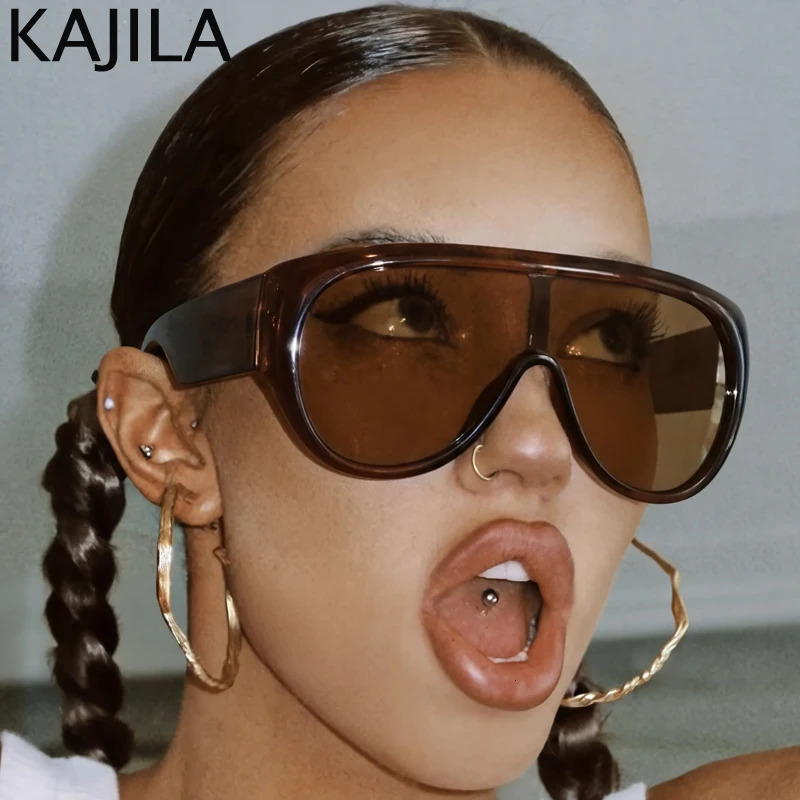 Oversized Shield Mask Sunglasses Women Y2K Futuristic Visor Big Frame Wrap Around Shades Brown Tinted Retro Windproof Eyewear 260326