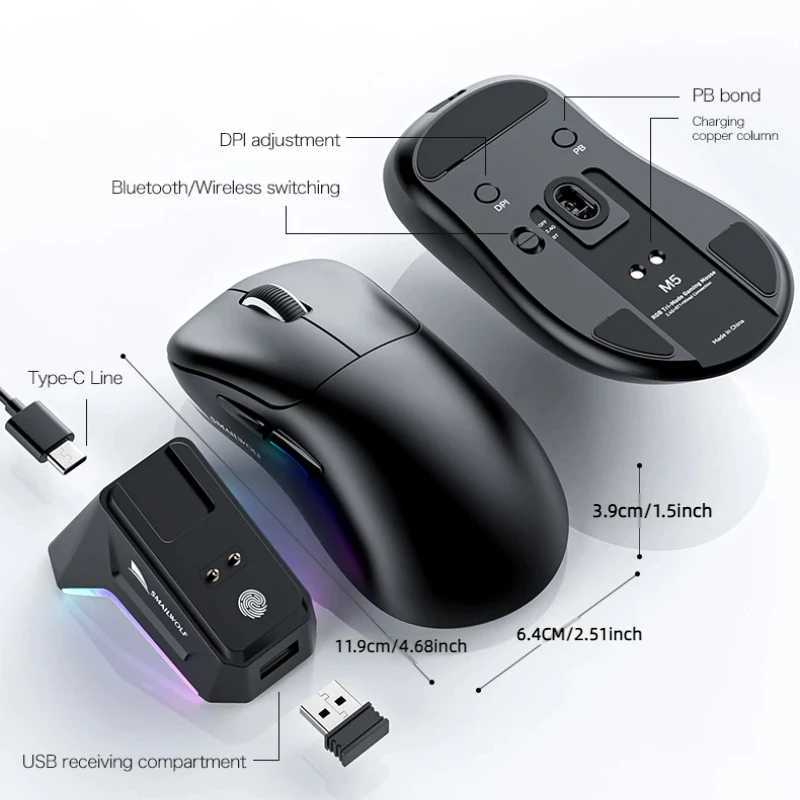SMAILWOLF M5 Bluetooth Wireless Mouse Gaming Laptop Desktop E-Sports Lightweight PAW3311 Wired Magnetic Charging D260327