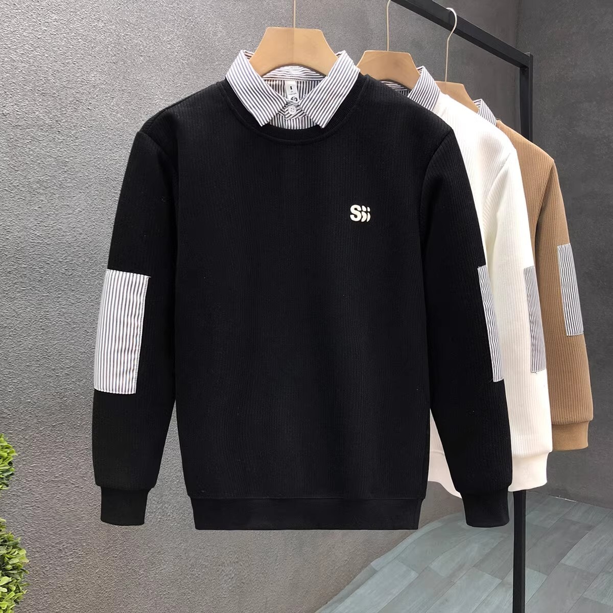 Luxury Brand Designer High-end faux two-piece sweatshirt for men trendy brand autumn top 2026 spring new men versatile shirt with a collar base shirt
