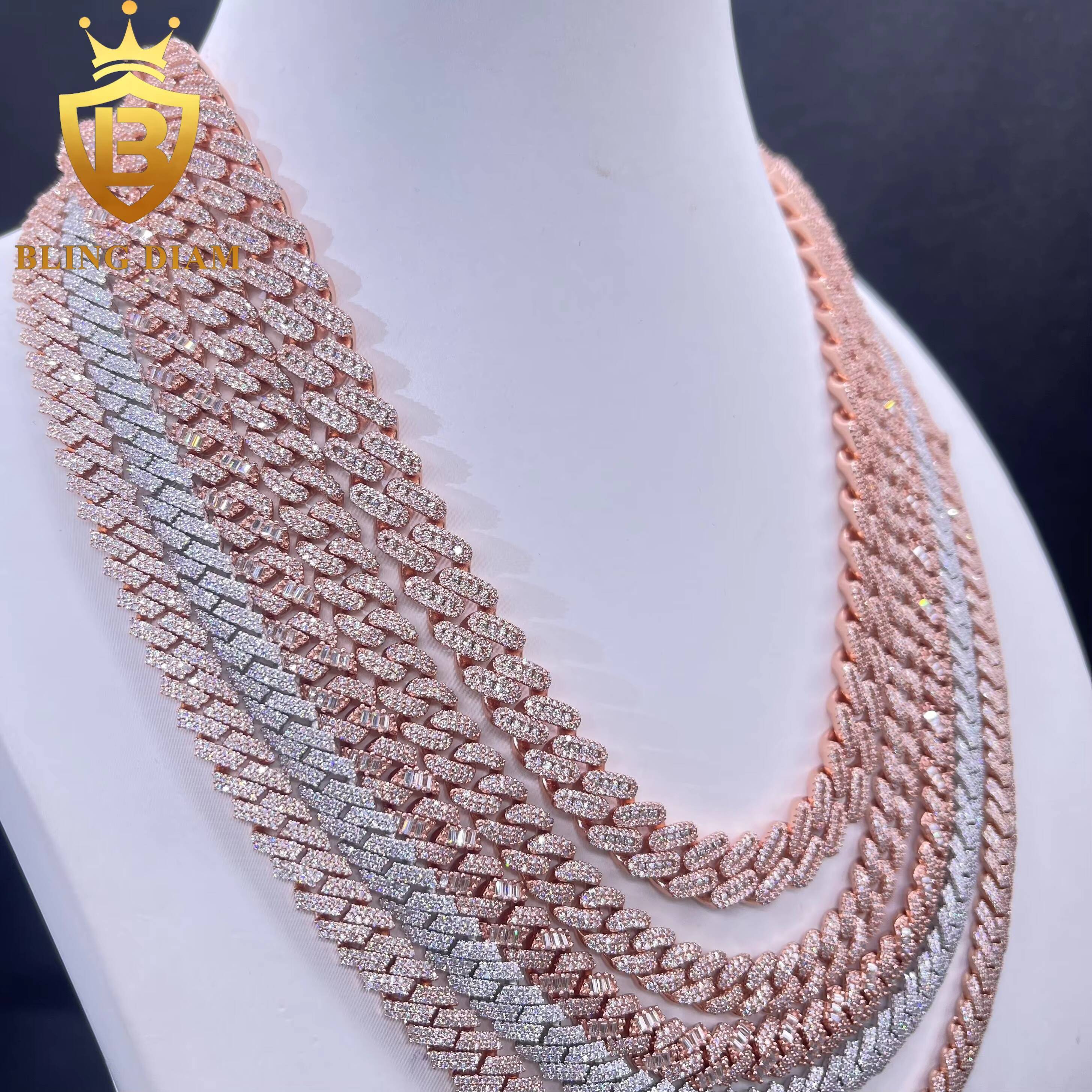 8-10mm Iced Out Miami Cuban Link Chains Rose Gold Pass Diamond Tester Hip Hop Rapper 925 Sterling Silver Vvs Real Moissanite