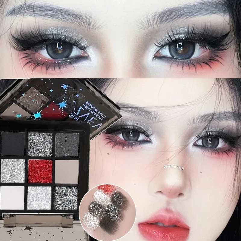 9 Colors Smoky Black Red Eyeshadow Palette Punk Sweet Cool Eyeshadow Lasting Shimmer Eyes Makeup Dark Pressed Glitter Eyeshadow H260327