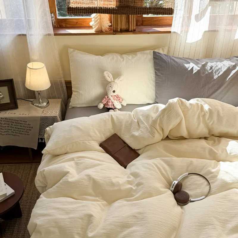 New mix and match solid color double-spell four-piece set washable quilt cover student dormitory three-piece set H260327