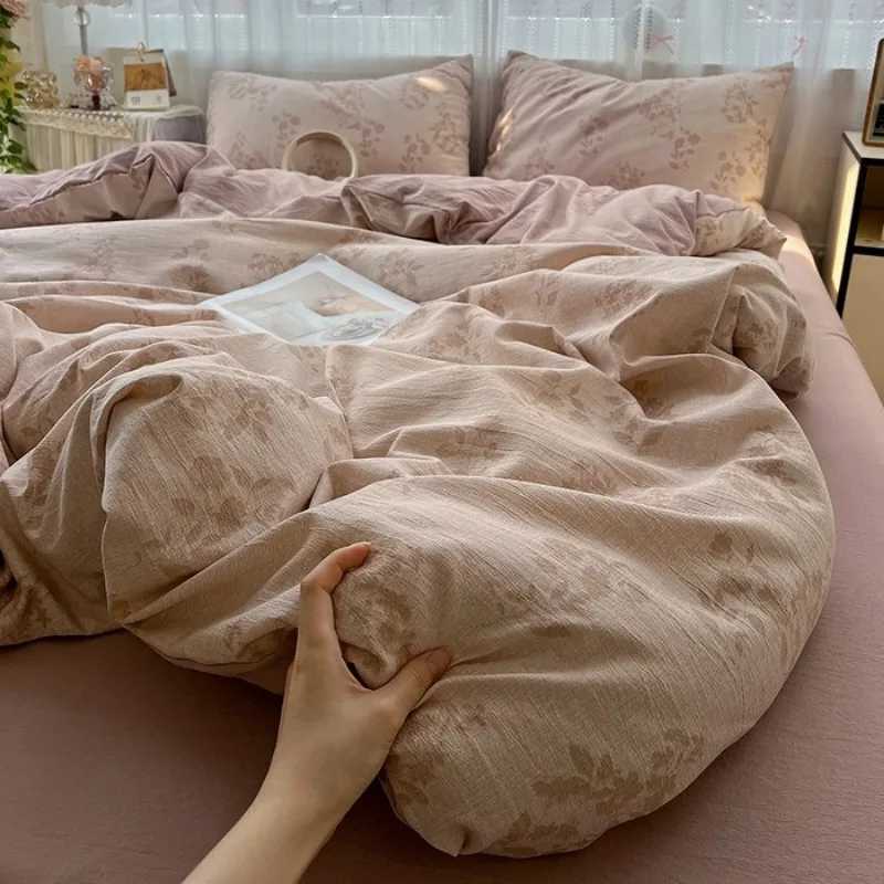 2025 new class A high gram weight linen raw hemp four-piece set jacquard quilt cover bed sheet student dormitory three-piece set H260327