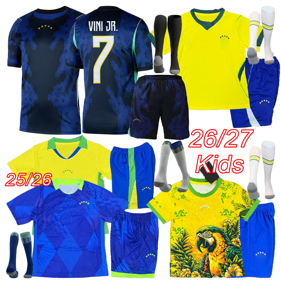 2026 World Cup brazils football shirts VINI JR kids football kits 25 26 27 brasil national team camiseta de futbol RICHARLISON ADRIANA soccer jerseys set socks