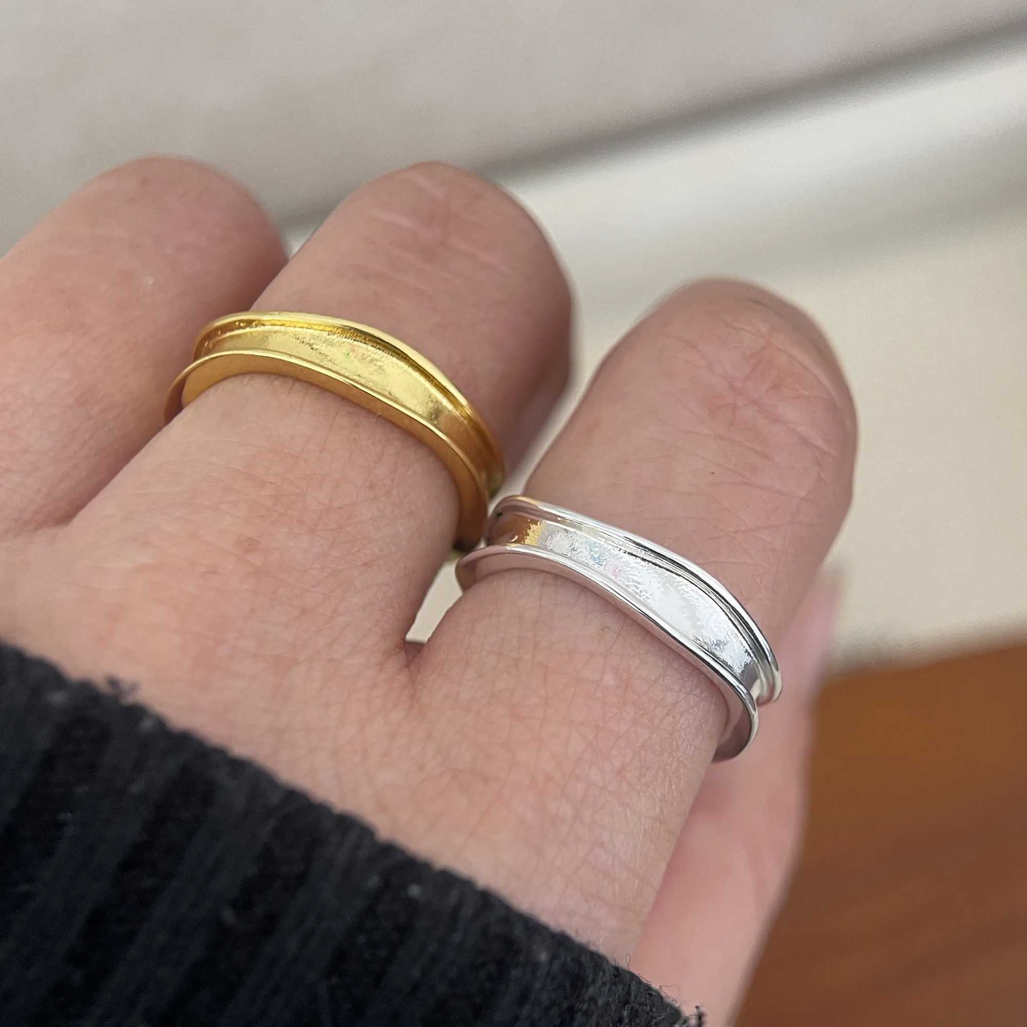 BF CLUB 925 Sterling Rings for Women Simple Geometric Handmade Irregular Retro Gold Narrow Ring Allergy For Birthday Gift H260327