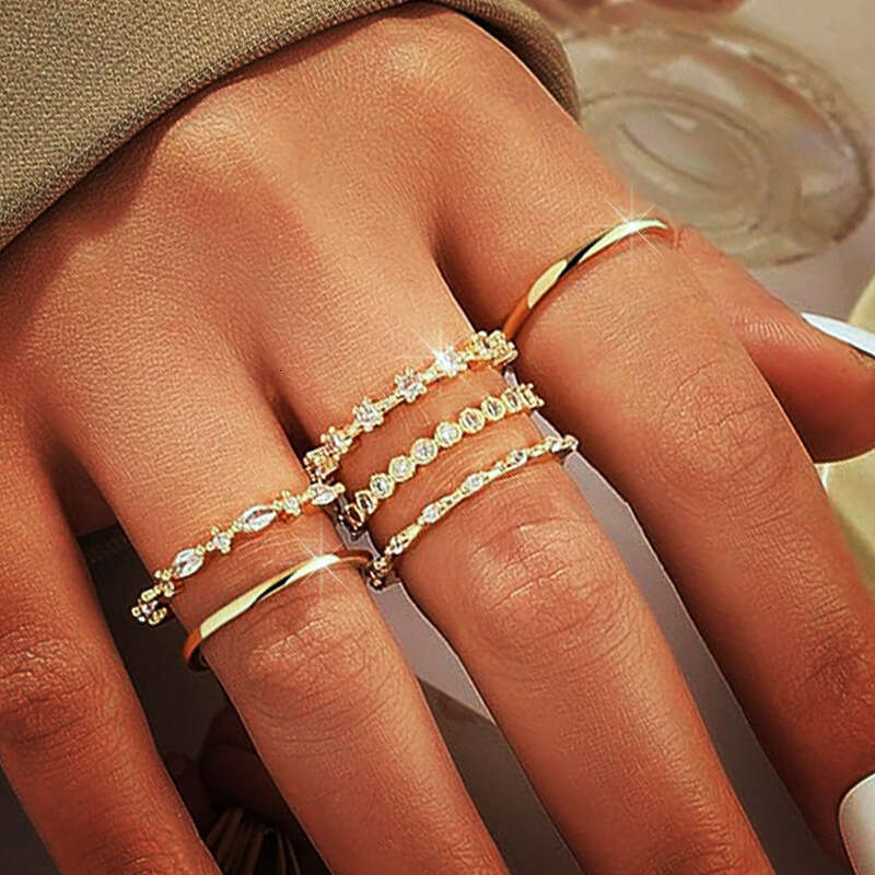 Layered French Rings for Women Geometric Ring 6 Pieces Set Factory Direct Chic Style Jewelry