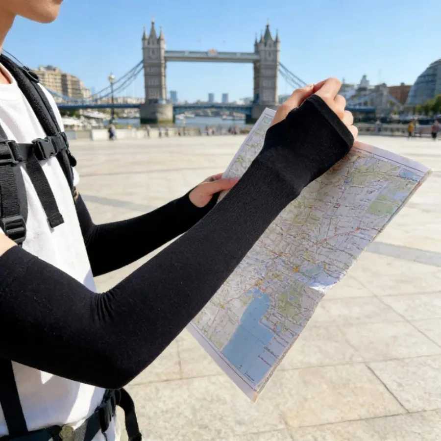 Outdoor UV Protection Arm Sleeves Cooling Ice Silk Elastic Sun Sleeves for Driving Cycling Summer Daily Use D260326