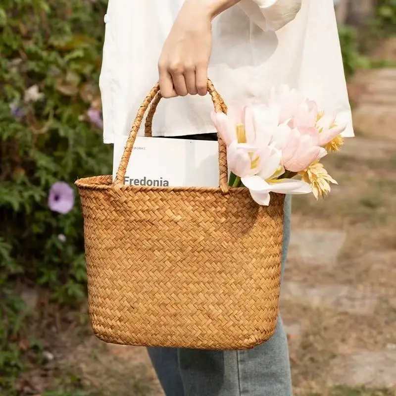 Rural style handmade bamboo woven handbag suitable for beach vacations camping and picnics Available in 2 sizes C260327