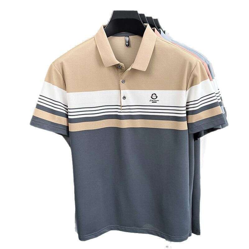 High end stylish summer new T shirt with a collar striped short sleeve light business pullover polo shirt - view 6