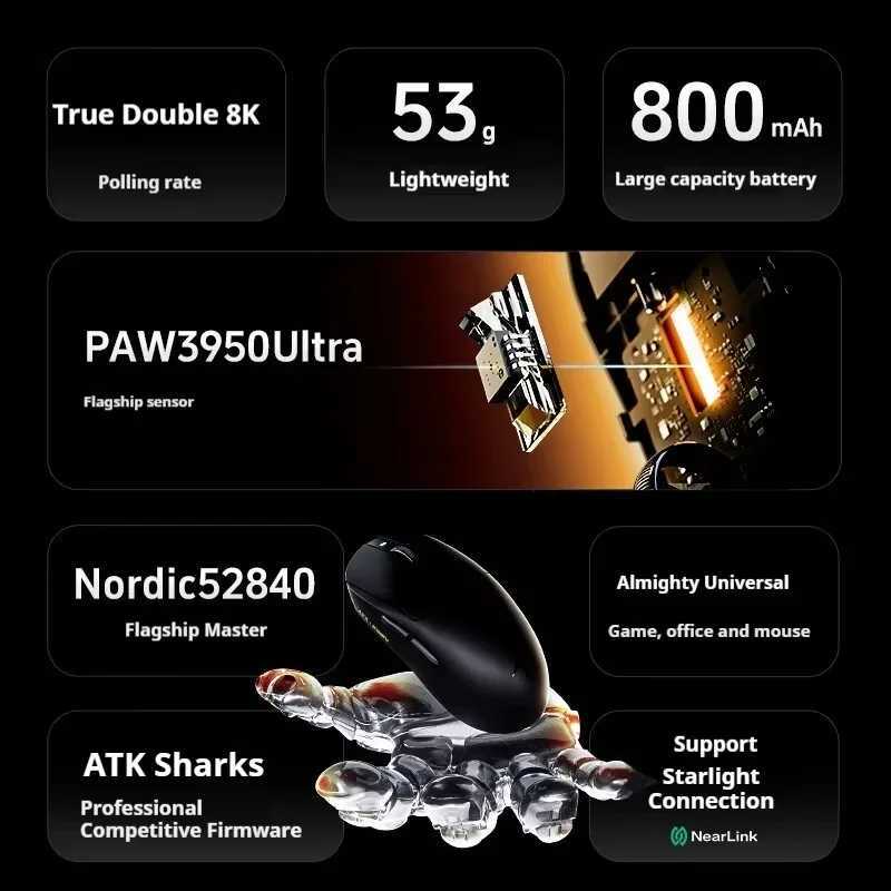 New Atk Vxe A9 Wireless Bluetooth Mouse E-Sports Game Ergonomics Computer Office Tri-Mode Star Flash Edition Big Hand Mouse D260327