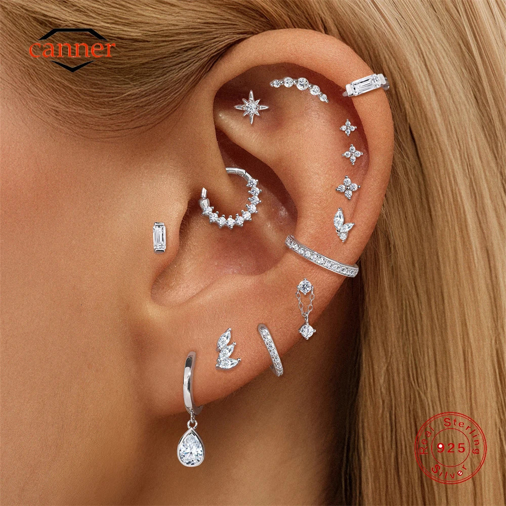 CANNER 1PC Flwer 925 Sterling Silver Piercing Ear Stud For Women Classic Round Circle Stud Earrings Fine Jewelry Gift 260326