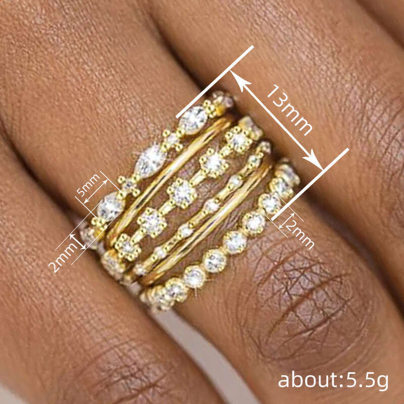Layered French Rings for Women Geometric Ring 6 Pieces Set Factory Direct Chic Style Jewelry