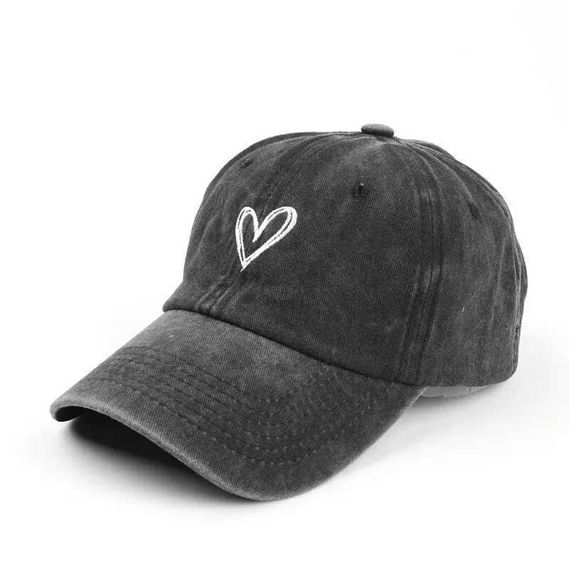 Versatile Peach Heart Embroidery Washed Old Spring And Summer Baseball Hat Womens Thin Couple Soft Top Mens Tide M260327