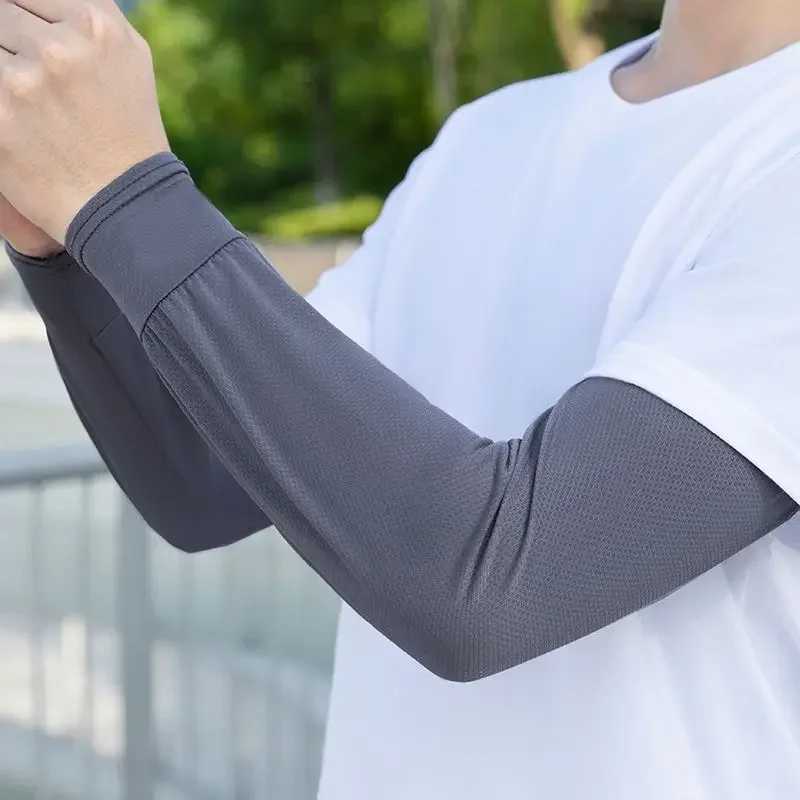 1Pair 2026 Summer Ice Silk Mens Loose Sunscreen Sleeves UV Ice Gloves Riding Arm Guards Sport Running Driving Absorbent D260326