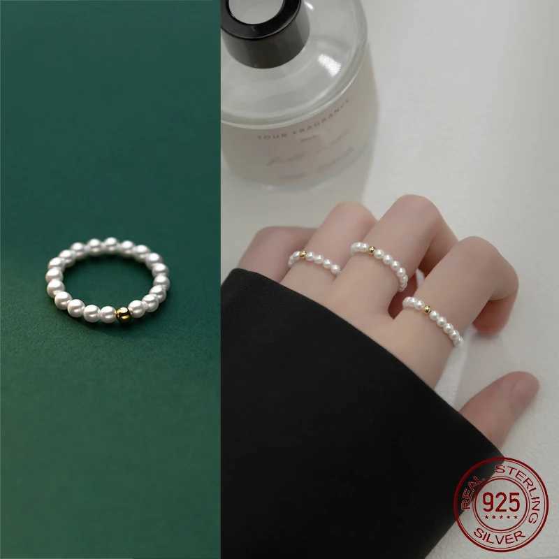 US-Size 49-54mm Pearl Bead Silver Ring Korean 925 Women Finger Rings For Women 925 Silver Jewelry Chain 925 Silver Ring Female H260327