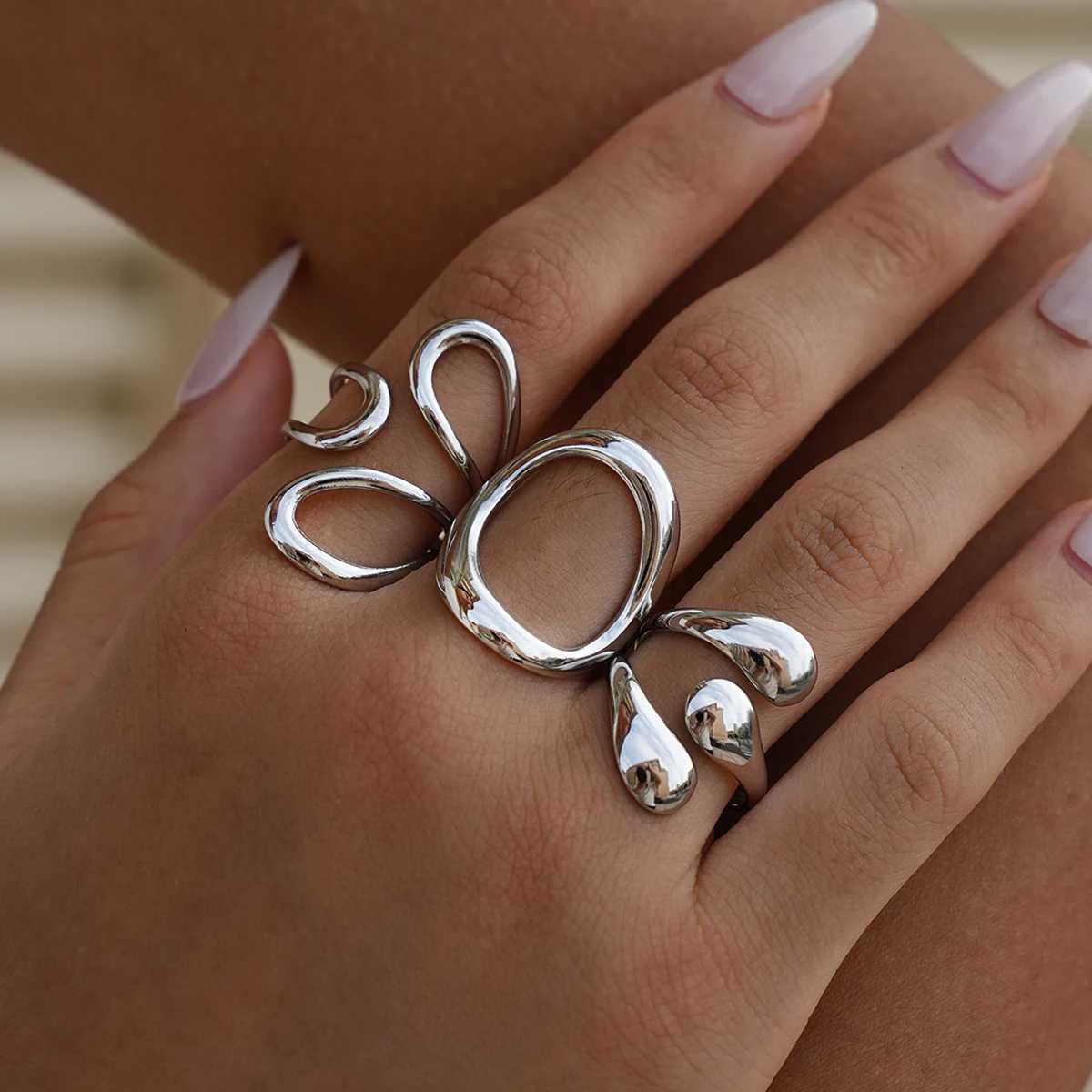 Womens Western Jewelry Ring Set Round Openwork Fashion High Jewelry Adjustable Holiday Gift Vacation 18 Gold Plated jewelry H260327