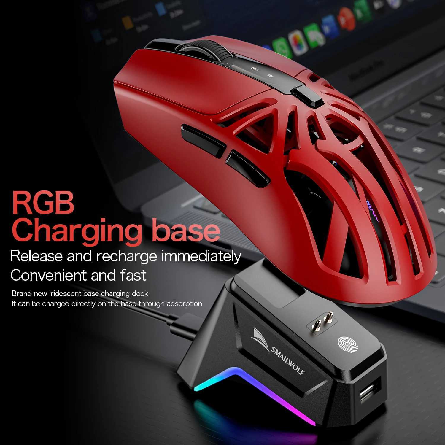 SMAILWOLF M8 Wireless Bluetooth Tri-Mode Mouse Lightweight PAW3311 Gaming RGB Magnetic Charging 12000dpi Gaming Mouse D260327
