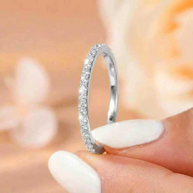 925 Sterling Silver 2mm Fashion Simplicity Half Full Zircon Stackable Plain Ring For Women Daily Personalized Fine Jewelry H260327