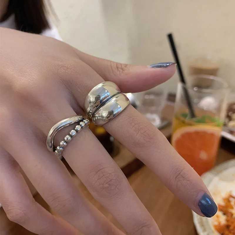 VENTFILLE 925 Sterling Silver Ring New Thick Simple Wave Thai Silver Solid Double-layer Rings Trendy Couple Women Gift Dropship H260327