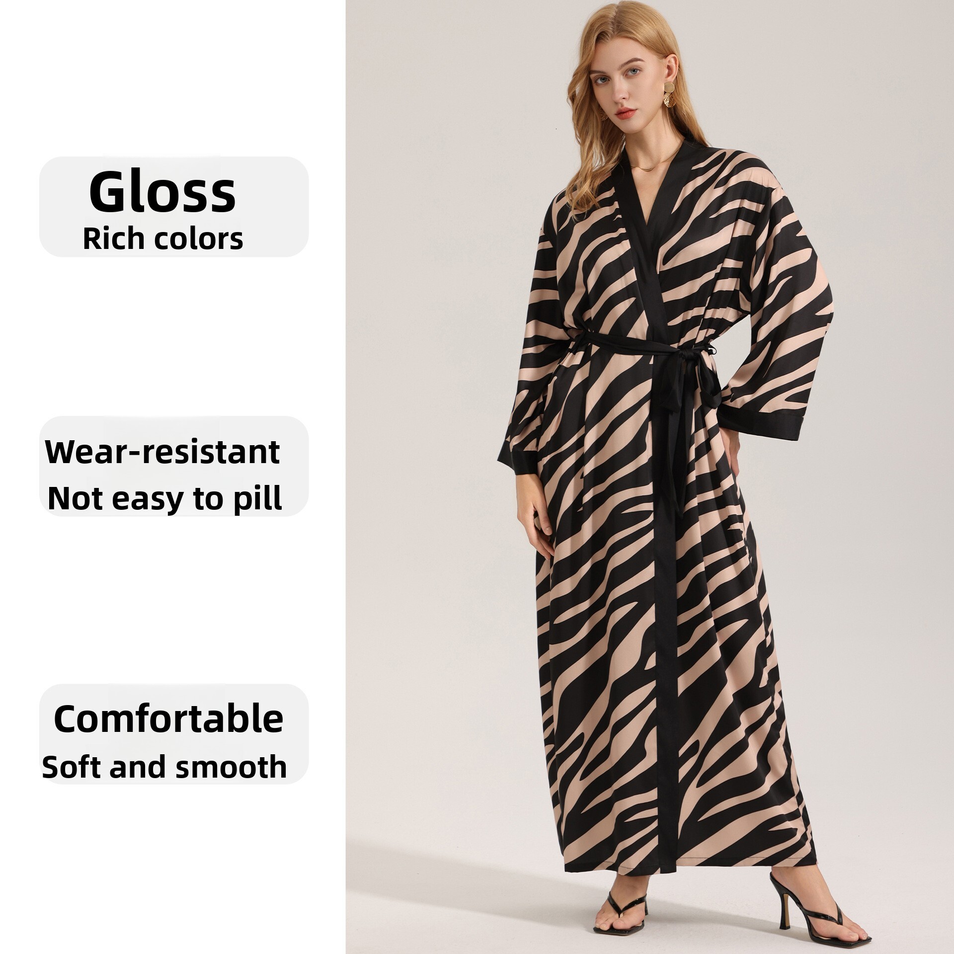 Pajama Robe European American Chiffon Women Pajamas Autumn Long Sleeve Zebra Pattern Breathable Single Robe Loungewear For Women